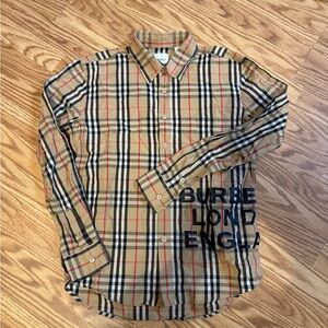 Burberry Beige and Black Checkered Shirt Burberry London England print authentic